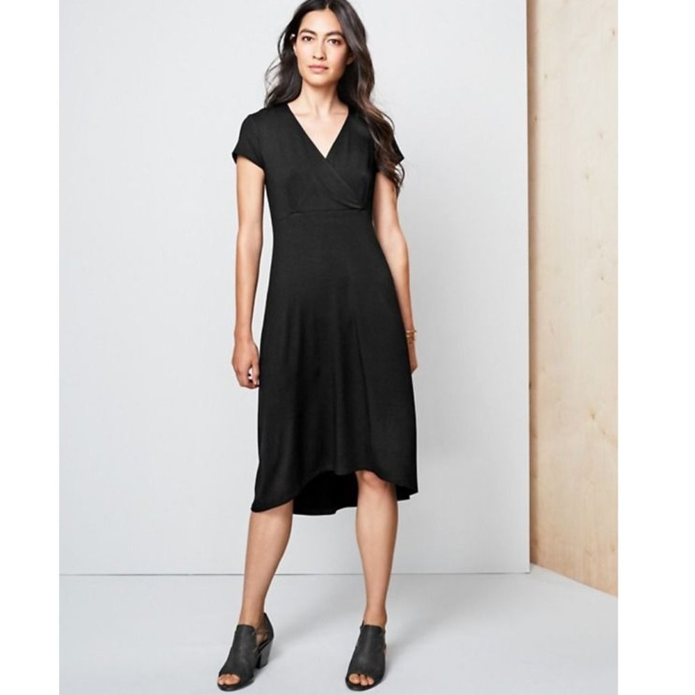 Eileen Fisher Organic Cotton Jersey High Low Wrap Dress Size Medium